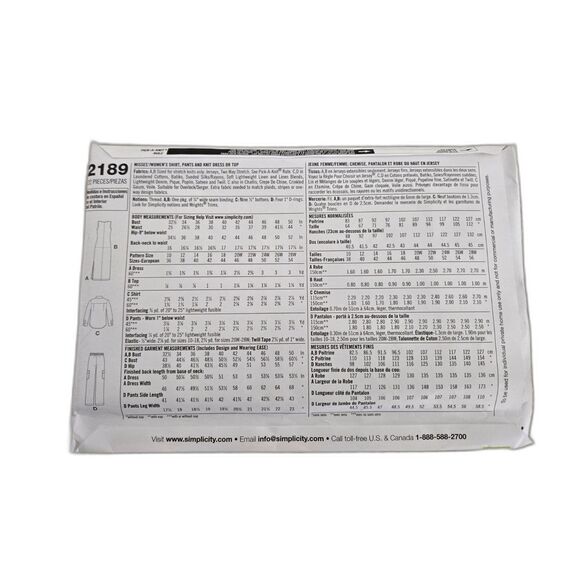 NEW Simplicity Pattern 2189 Women Size AA 10-18 Dress Pants Shirt Sewing - Picture 2 of 2